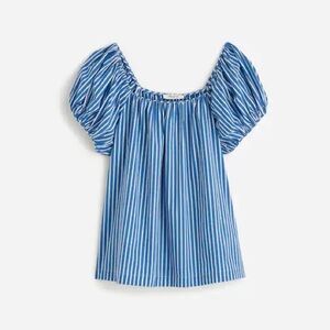 Madewell Square Neck Puff Sleeve Shirt Blue White Stripe Cotton Nylon Size 8